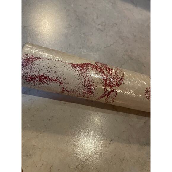 Vintage Bunny Toile Cream W Red Rabbits & Botanicals Prepasted  Double Roll USA - Picture 10 of 12